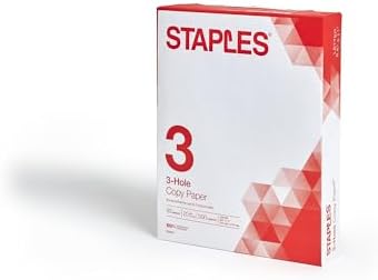 Staples 8.5" x 11" 3-Hole Punched Copy Paper, 20 lbs., 92 Brightness, 500/Ream
