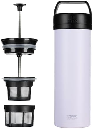 ESPRO Go P0 Ultralight French Press Coffee Maker for Travel, Vacuum Insulated Stainless Steel, 16 Ounces, Matte Meteorite Black