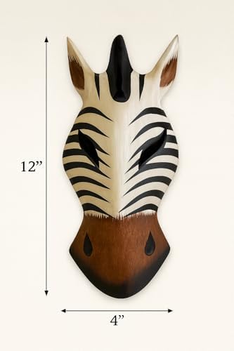 OMA African Zebra Wall Mask – Hand Carved Wooden Safari Wall Decor Art – Tribal Jungle Accent for Living Room
