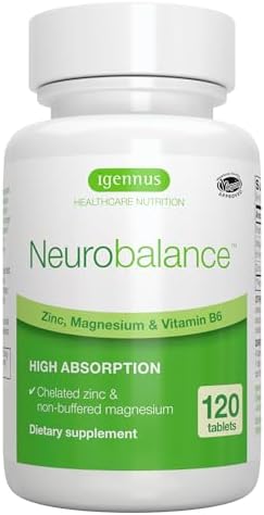 Igennus Neurobalance High Absorption Zinc Magnesium & B6 Complex | Cognitive Support, Calm Focus & Relaxation, Chelated Zinc & Fully Reacted Magnesium, Vegan, Non-GMO, 120 Small Tablets