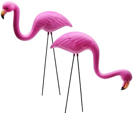 GiftExpress Pink Flamingos Yard Decorations - 2 Pack Small 14" Tall Plastic Flamingo Statue w/Metal Stakes - Lawn Ornaments & Garden Decor for