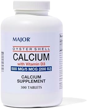 Major Oyster Shell Calcium with Vitamin D3 500 mg / 5 mcg (200 IU) - Daily Calcium Supplement - 300 Tablets (1 Pack)