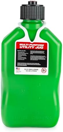 VP Racing 3562-CA, 5.5 Gallon Square Motorsport Jug Green w/ 14" Standard Hose (2 Pack) Close-Trimmed Cap and Neck for Tight Seal