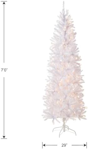 National Tree Company 7.5ft Pre-Lit Kingswood Fir Slim Christmas Tree | 350 Clear Lights, 1,075 Tips, Includes Stand, Artificial, White
