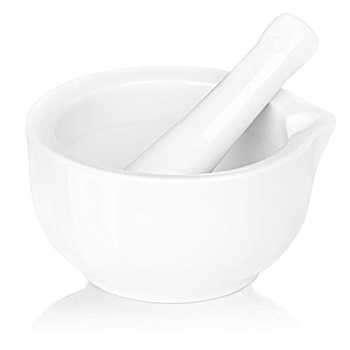 LEETOYI Small Ceramic Mortar Pestle Set, Herb Grinder Pill Crusher 3.3-inch