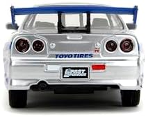 Jada Toys Fast & Furious 1:32 Brian's Nissan Skyline GT-R R34 Die-cast Car Silver/Blue, Toys for Kids and Adults