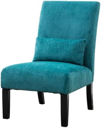Roundhill Furniture Pisano Teal Blue Fabric Armless Contemporary Accent Chair with Kidney Pillow