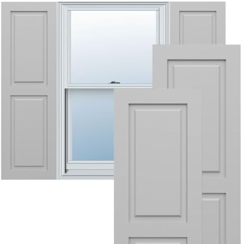 12"W x 36"H True Fit PVC Two Equal Raised Panel Shutters, Primed (Per Pair - Hardware Not Included)