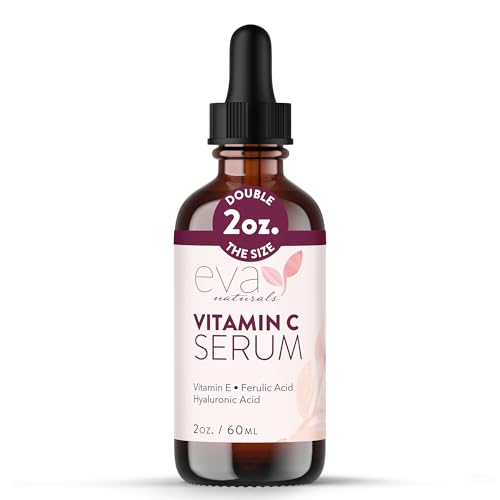 Eva Naturals Vitamin C Serum 20%, Hyaluronic & Ferulic Acid, 1 oz | Vitamin E, dark spots, acne, anti-aging, glow, even skin tone