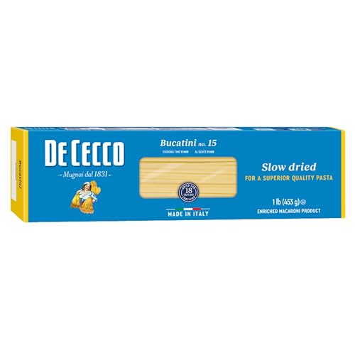 De Cecco Bucatini No. 15 Pasta, 16 Oz | Authentic, Slow Dried, Made with Semolina and Durum Wheat, Versatile Pasta for Sauces & Recipes, Made in Italy