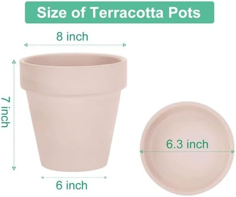 vensovo 8 Inch Clay Pot for Plant with Saucer - 2 Pack Large Terra Cotta Plant Pot with Drainage Hole, Clay Planters Pot