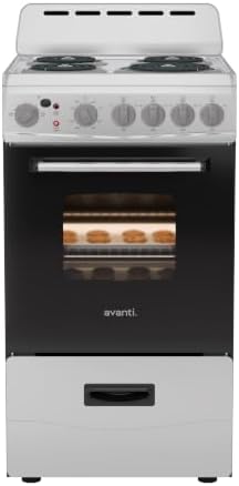 Avanti Electric Range Oven Compact Design, 2.1-Cu.Ft. Capacity with 4 Coil Burners, Framed Glass Oven Door, Storage Drawer and Broiler with Pan, 20-Inch, White