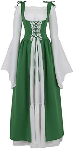 Kranchungel Renaissance Costume Women Dress: Flowy Long Sleeve Medieval Dress for Renaissance Faires & Medieval Festival