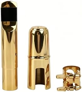 Yibuy Gold Plated Brass B-flat Tenor Saxophone Sax Mouthpiece with Cap Ligature 7#