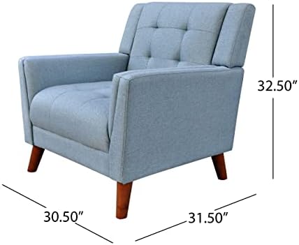 Christopher Knight Home Alisa Mid Century Modern Fabric Arm Chair, Blue and Walnut