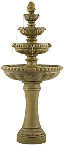 Sag Harbor 66" High Stone 4-Tier LED Outdoor Floor Large Fountain | Italian Decor Sand with Light Waterfall Standing Basin Water Feature for Outside