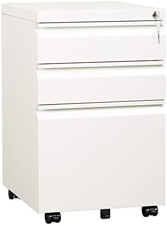 DEVAISE 3 Drawer Mobile File Cabinet with Lock, Under Desk Metal Filing Cabinet for Home Office/Legal/Letter/A4 File, Fully Assembled Except Wheels, Black