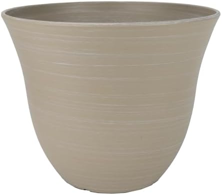 Honeysuckle Resin Planter, Durable Garden Pot, 13" Grained Beige | Hand-Painted Finish Plant Pots, Lightweight Indoor Outdoor Planter, UV-Resistant