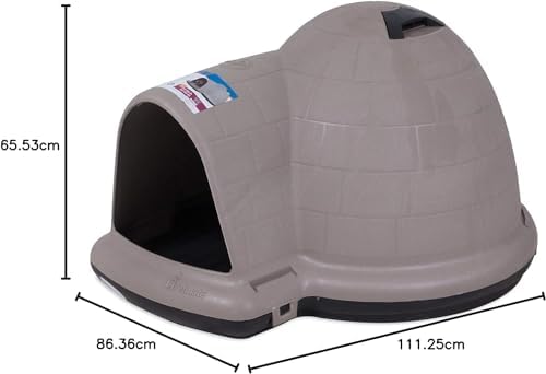 Petmate Large Dog House Outdoor Weatherproof - Indigo Igloo Dog House, Made in USA, for Large Dogs 50 to 90 pounds, TAUPE/BLACK