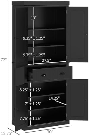 HOMCOM 72" Kitchen Pantry Cabinet Freestanding Tall Storage Cabinet White | Traditional Kitchen Pantry, 4 Doors, Drawer, 3 Adjustable Shelves, for Dining Room