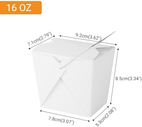 zmybcpack 50 Pack 16oz/1 Pint Chinese Take Out Boxes, Paper Food Containers | Chinese To Go Boxes with Metal Wire Handle & Labels for Hot Or Cold Food