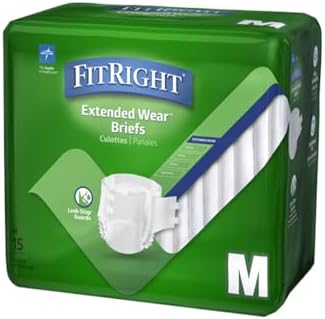 FitRight Adult Incontinence Briefs with Tabs, Extended Wear, Medium, 27" to 43", 15 Count