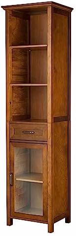 Teamson Home Avery Wooden Bathroom Linen Tower Cabinet with 1 Drawer 3 Adjustable Interior Shelves and 6 Storage Spaces, Oiled Oak