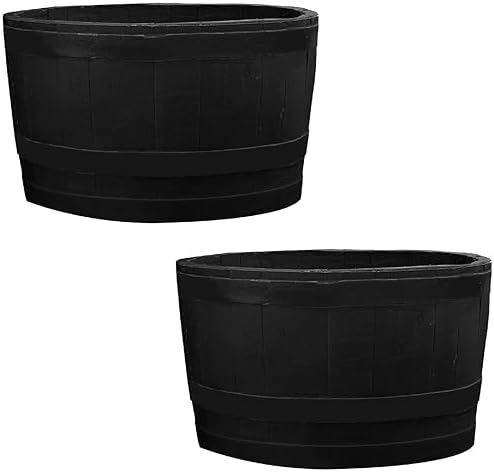 RTS Companies Home Accents 24" Whiskey Barrel Planter, Durable Polyethylene Indoor/Outdoor Flower Pot, Weather-Resistant Plastic Garden Planter, Black, 1-Pack