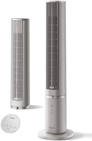 PELONIS 40-inch Bladeless Tower Fan for Bedroom, Standing Fan with Remote Control, 26ft/s, 90° Oscillation, 3 Speed Settings, 27 dB, 3 Modes