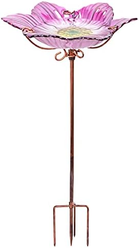26" Glass Bird Bath, Outdoor Birdbath Bird Feeder Green Flower Metal Stake