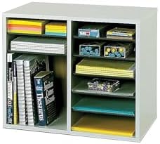 Safco Literature Organizer, 12 Compartments, Office and Classroom Mailbox with Adjustable Shelves, Wood Paper and Mail Sorter, Gray