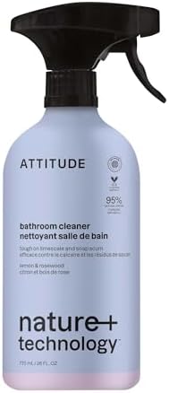 ATTITUDE Bathroom Cleaner Spray, EWG Verified, Plant-Based & Vegan, Safe for Bathroom Surfaces, Tiles, Tubs, Shower Walls, and Grout, Citrus Zest Scent, 27.1 Fl Oz