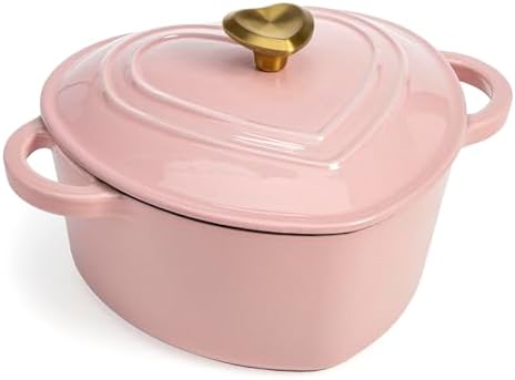Paris Hilton Enameled Cast Iron Dutch Oven Pot with Lid, Heart-Shaped Dutch Oven, Durable Cast Iron Pot with Dual Handles, Oven Safe to 500°F, Works on All Stovetops, 2-Quart, Cream