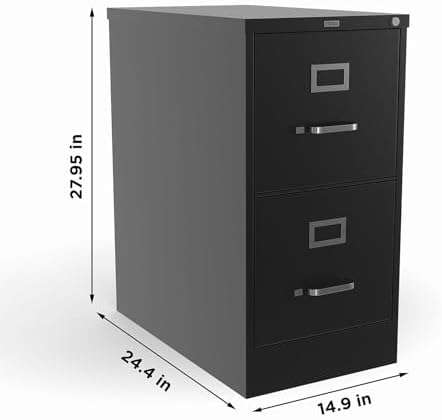 Staples 2-Drawer Vertical File Cabinet, Letter Size Documents, Lockable, 22" D x 15" W x 28.38" H, Black