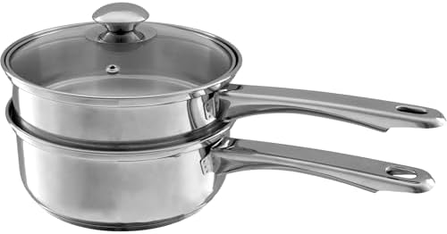 6 Cup Double Boiler Pot Set – 1.5 Quart Stainless-Steel Saucepan 2-in-1 with Vented Glass Lid – Kitchen Cookware with Measurements by Classic