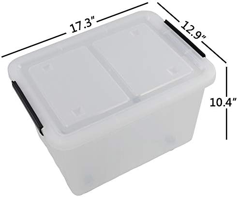 Clear Plastic Storage Bins with Wheels, 4-Pack Latch Boxes, 30 L