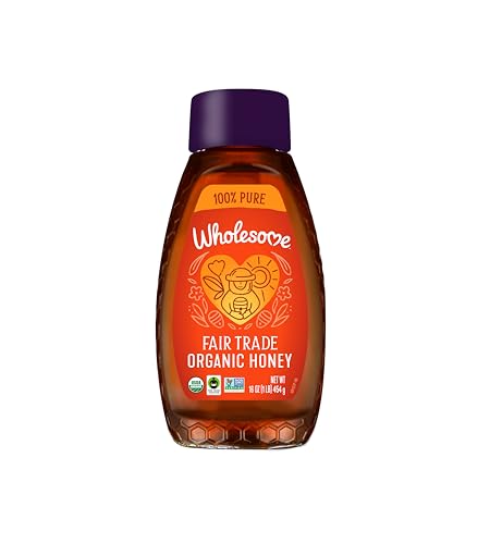Wholesome Sweeteners 24-Ounce Organic Honey Bottle, 100% Pure, Fair Trade Certified, Non GMO Project Verified & Gluten Free, 1 Pack