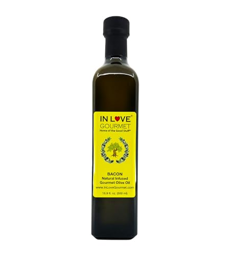 In Love Gourmet Bacon Natural Flavor Infused Olive Oil 500ml-16.9oz Best Bacon Oil Choice for Meats, Veggies, Popcorn & Breads