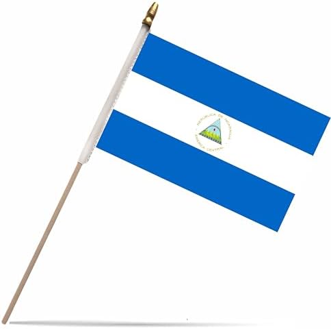 NJ & NJBW 20 Pack Small Mini Nicaragua Flag on Wooden Stick - 5 x 8inch Miniature Portable Handheld Pole Nicaraguan Flags Decorations