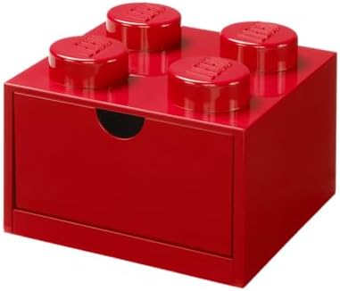 LEGO Stackable Desk Drawer RED with 8 Knobs - Plastic Storage Box for LEGO, Toys, Desk Drawers, Office Supplies, and Stackable Storage, Home Decoration