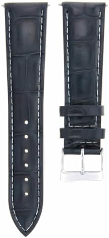 Ewatchparts 18mm Dark Blue Leather Replacement Watch Strap White Stitching Silver Buckle Compatible With Invicta Russian Pro Diver