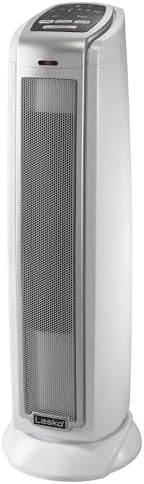 Lasko Oscillating Ceramic Tower Space Heater for Home with Overheat Protection, Timer, 22.5 Inches, Silver, 1500W, 5775 | For Home, Thermostat