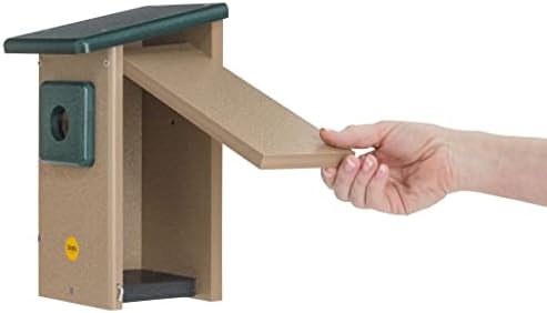 Birds Choice Ultimate Bluebird House, 1.5" Hole | Taupe & Blue | Durable Recycled Plastic Nesting Box, Weather-Resistant for Backyard Bluebirds, 11in x 8.5in x 12.625in