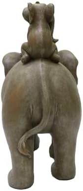 Nature's Mark 8" H 3 Baby Elephants Riding an Elephant Resin Statue Figurine Home Decorative Accent Decor (Brown)