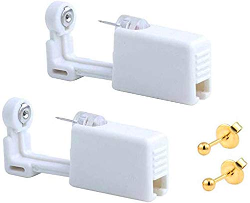 XUKEKOY 2 Pack Self Ear Piercing Gun Earring Disposable Piercing Kit No Pain Easy Use Ear Piercing Gun Kit Tool with Stud (Gold)