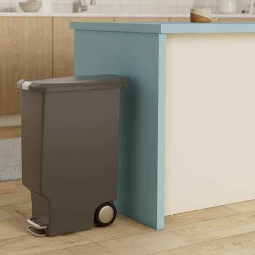 simplehuman 40 Liter / 10.6 Gallon Slim Kitchen Step Trash Can With Secure Slide Lock, Black Plastic