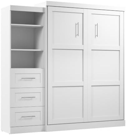Bestar Pur Queen Murphy Bed and Shelving Unit with Drawers, 90-inch Space-Saving Wall Bed | Shelving Unit with Drawers, supports up to 1000 lb