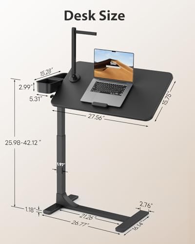 SAIJI Magnetic Height and 360° Angle Adjustable Overbed Bedside Table Tray | Lengthened Over Bed Desk with Wheels