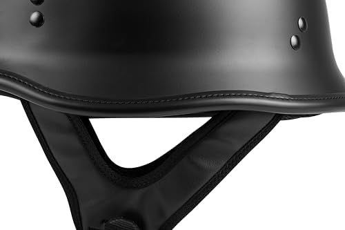 HIGHWAY 21 9-Millimeter German Beanie Helmet, Half Shell Motorcycle Gear, Black Safety Head Cover, Dual D-Ring Chinstrap