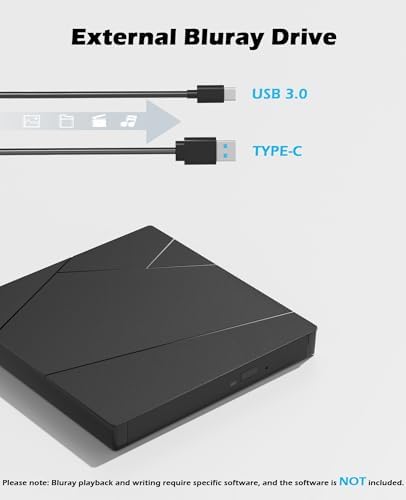 Wbacon External Blu Ray Drive for PC, Support 50G Disc R/W & Blueray Burner | External Blueray DVD Drive with Extension Data Cable & USB 3.0